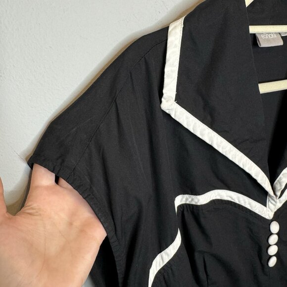 Eshakti Dress 1X 18W Black White Mini Short Sailor Short Sleeve Collared - Picture 7 of 8